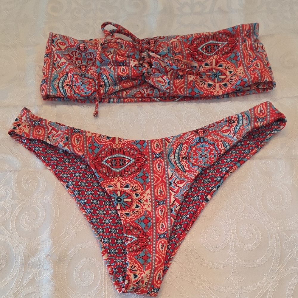Zaful Red and Blue Patterned Bikini